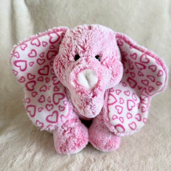 Aurora Pink Hearts Ears Elephant 10” Lots of Love Valentines Plush Stuffed Toy - Picture 1 of 6